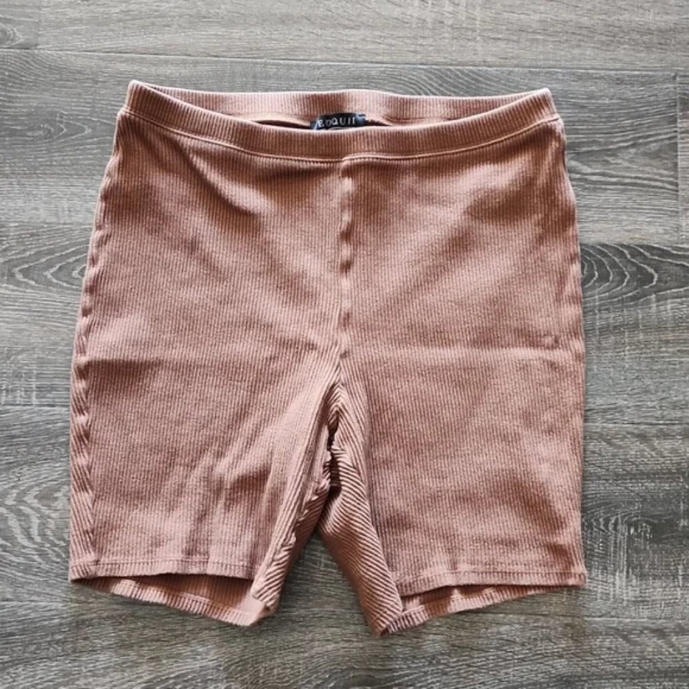 Eloquii Women's Ribbed Bike Shorts in Tan